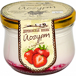 Йогурт термостатный Деревенская Жизнь Клубника 4%, 200 г