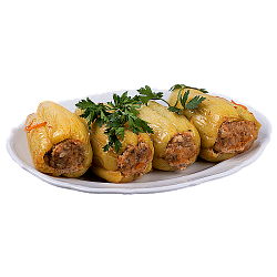 Перец фаршированный мясом и рисом в соусе