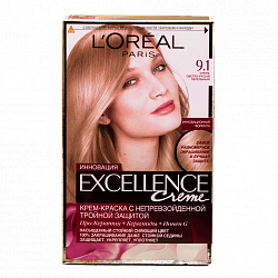Краска для волос L'Oreal Excellence Creme 9.1, Очень светло-русый пепельный