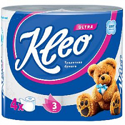 Бумага туалетная Kleo Ultra, трехслойная, 4 рулона