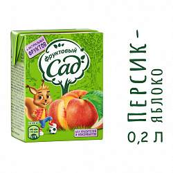 Нектар Фруктовый Сад Персик-Яблоко с мякотью для детей, питьевой, 0,2 л
