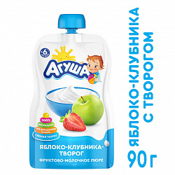 Пюре фруктово-молочное Агуша Яблоко-Клубника-Творог с 6 месяцев, 90 г