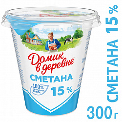 Сметана Домик в деревне 15%, 300 г