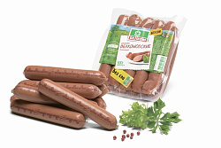 СОСИСКИ ВЕЛКОМ ВЕЛКОМОВСКИЕ КОПЧЕНЫЕ 480 Г ГАЗ/АТМ МК ПАВЛОВСКАЯ СЛОБОДА РОССИЯ