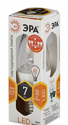 Лампа светодиодная Эра Свечка, матовая, теплый мягкий свет, Е27/7Вт